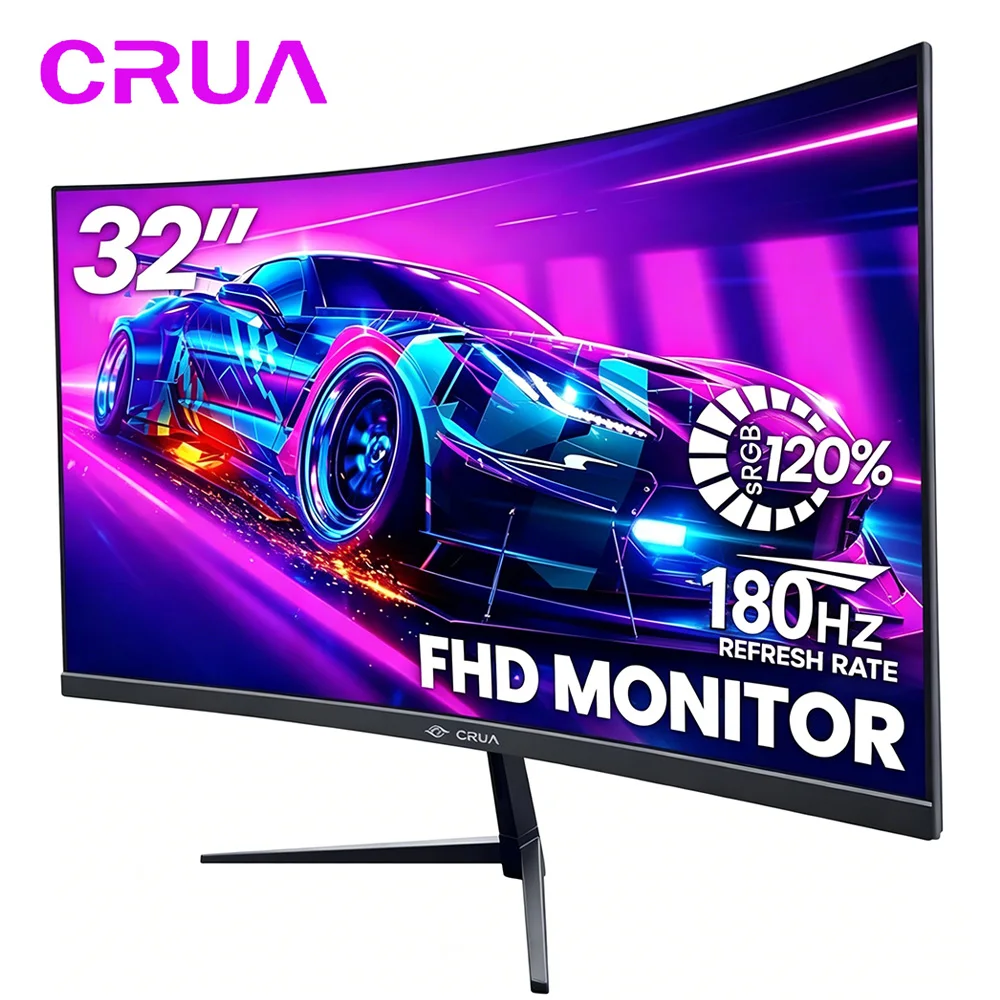Moniteur de jeu incurvé CRUA 32 pouces, écran VA FHD (1920 * 1080P) 180 Hz, écran VA 1500R, 120 % sRGB, moniteur d
