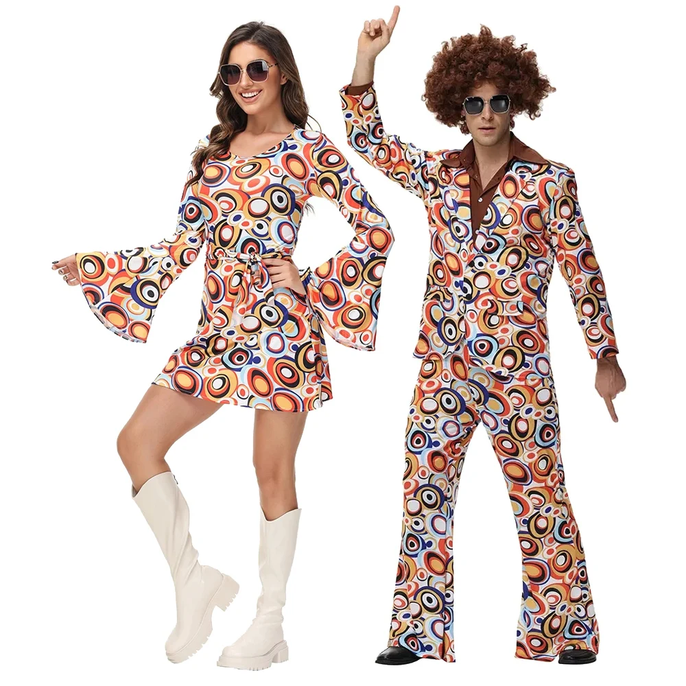 Retro 70er 80er Hippie-Kostüm für Männer und Frauen, Disco Rock Hip-Hop für Cosplay, Paare, Purim, Halloween-Party, Fantasia-Verkleidung