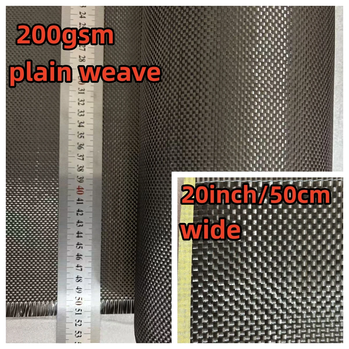 [Qualität A] Echtes Kohlefasergewebe, Kohlenstoffgewebe 3K 200 g/m² 2x2 glatt, 20 Zoll/50 cm Breite, verwendet für Fahrräder, Motorräder, Angelruten, Autos. Image