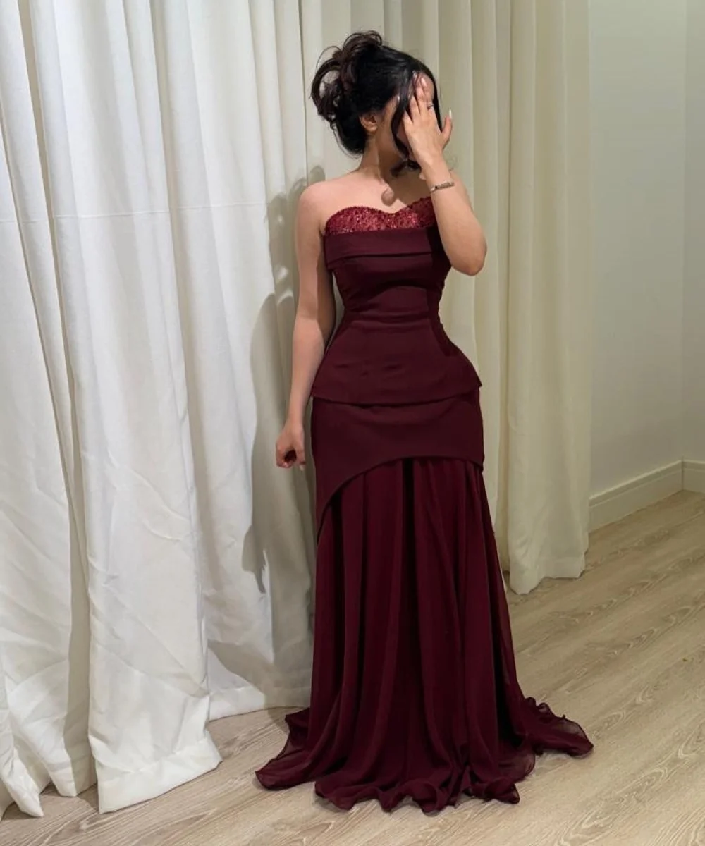 Customized Sparkle Jersey Pleat A-line Sweetheart Long Dresses Bespoke Occasion Fashion Matching
