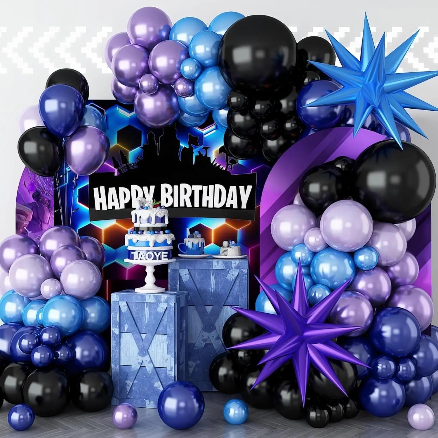 129-teiliges Blau-Lila Ballonbogen-Set Enthält Lila und Blaue Ballons und Passende Dekorationen für Themen-Geburtstagsfeiern Image