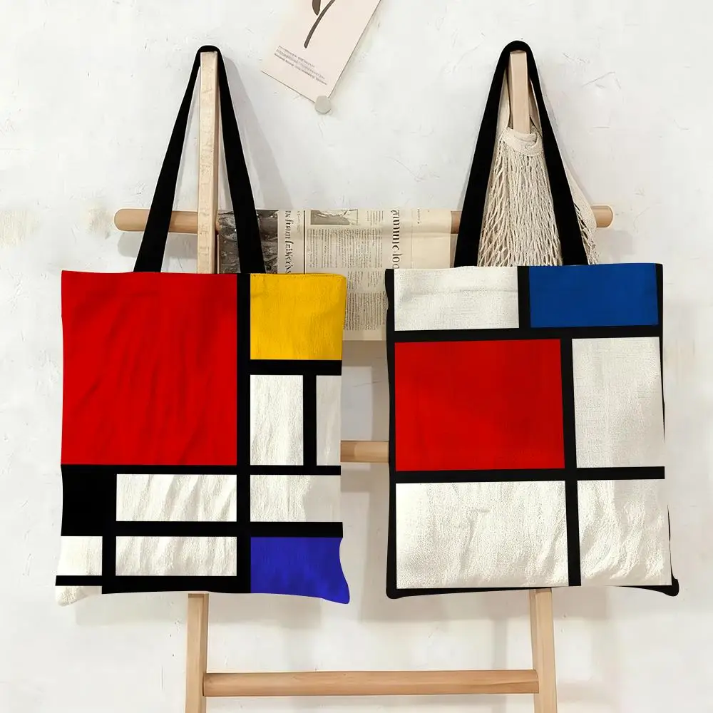 Geometrische Maler P-Piet M-Mondrian Aufbewahrungstaschen Aufbewahrungstaschen Canvas Tragetasche Große Kapazität Schulter Eco Shopping Handtasche