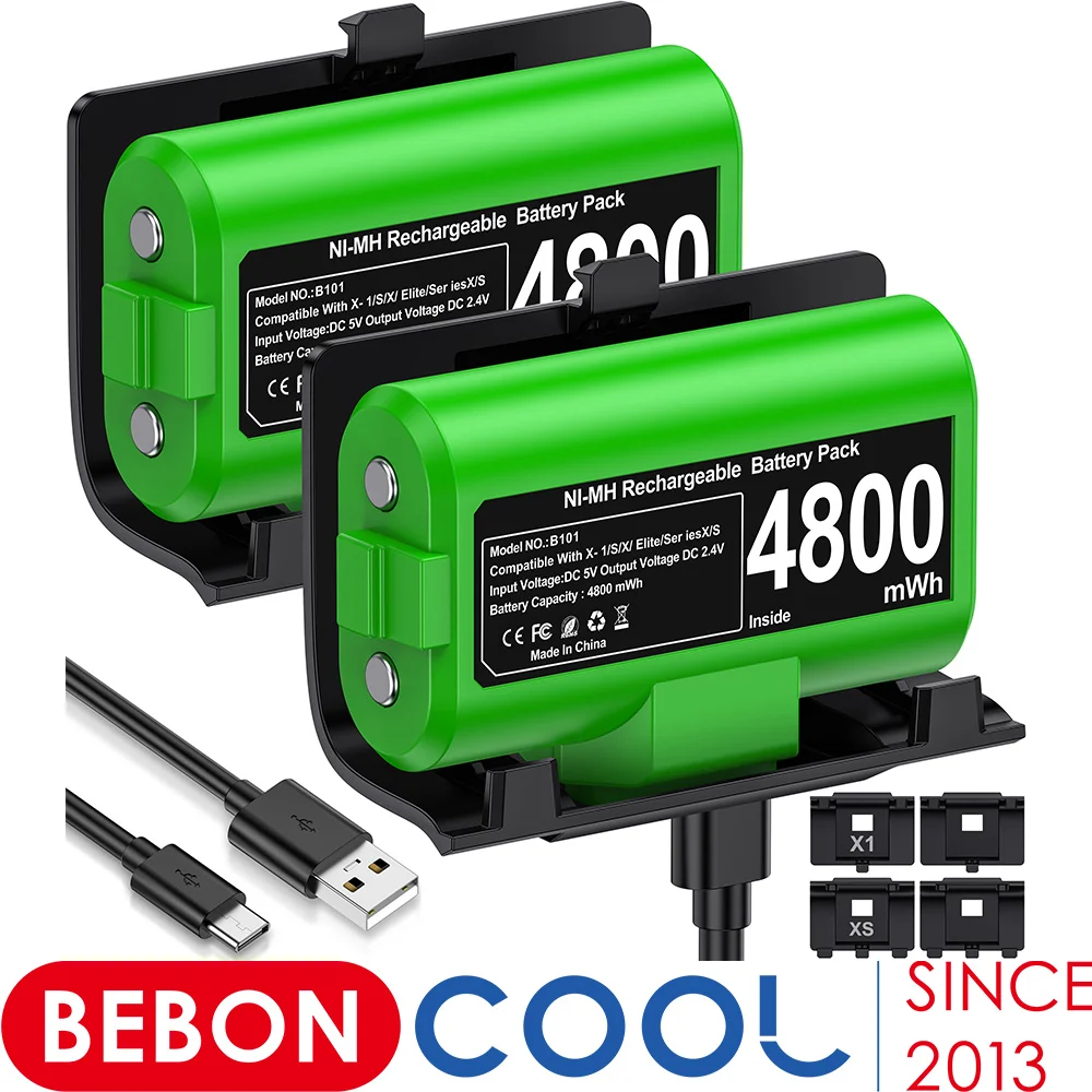 BEBONCOOL 2*4800mWh Rechargeable Battery For Xbox One Controller Battery For Xbox Series X/S Gamepad Charger With Type-C Cable