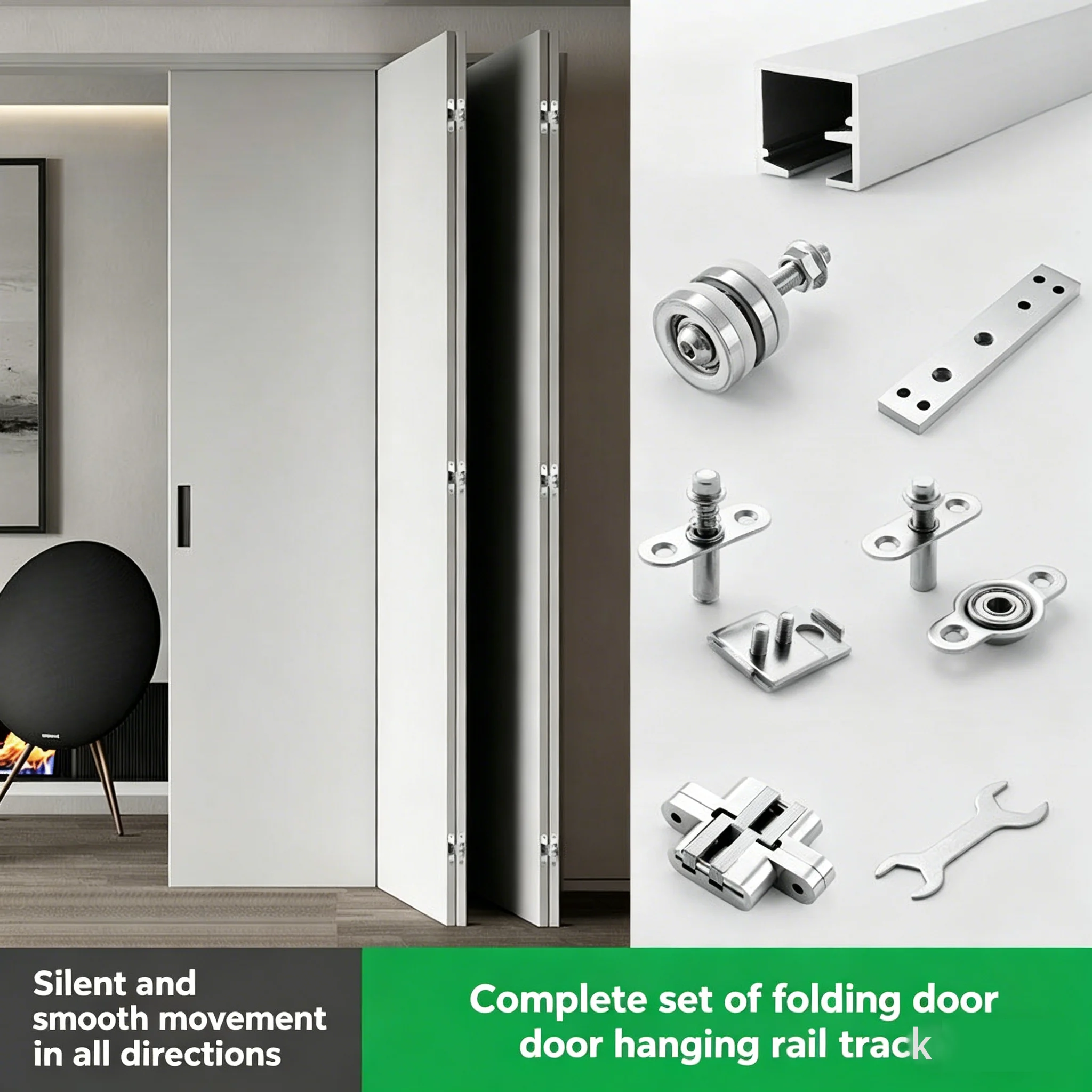 Schiebe-Falttür Aufhängesystem Hardware-Set Obenliegendes Rollensystem für Raumteiler Holztür Image