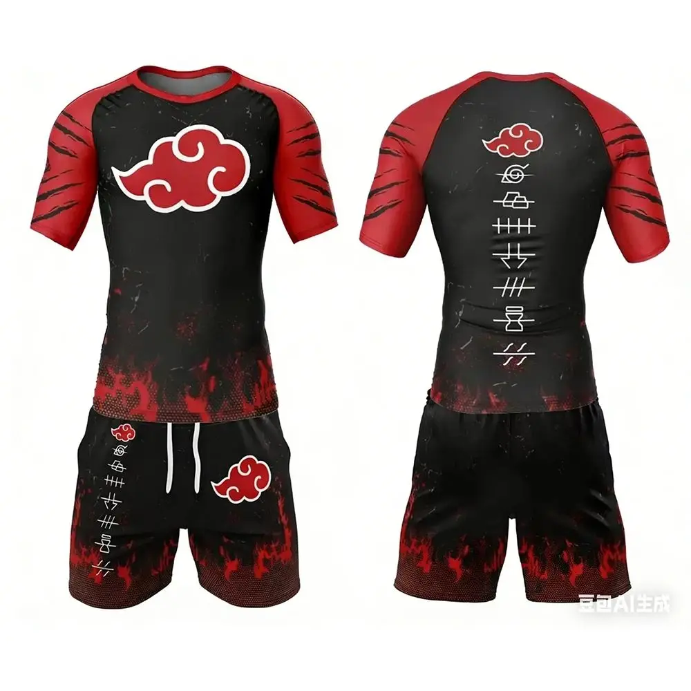 2026 Japanisches Anime Red Cloud Fitness-Outfit Fußballtrikot Cosplay T-Shirt Shorts Zweiteiliges Set für Herren und Damen Lässiges Sportset Image
