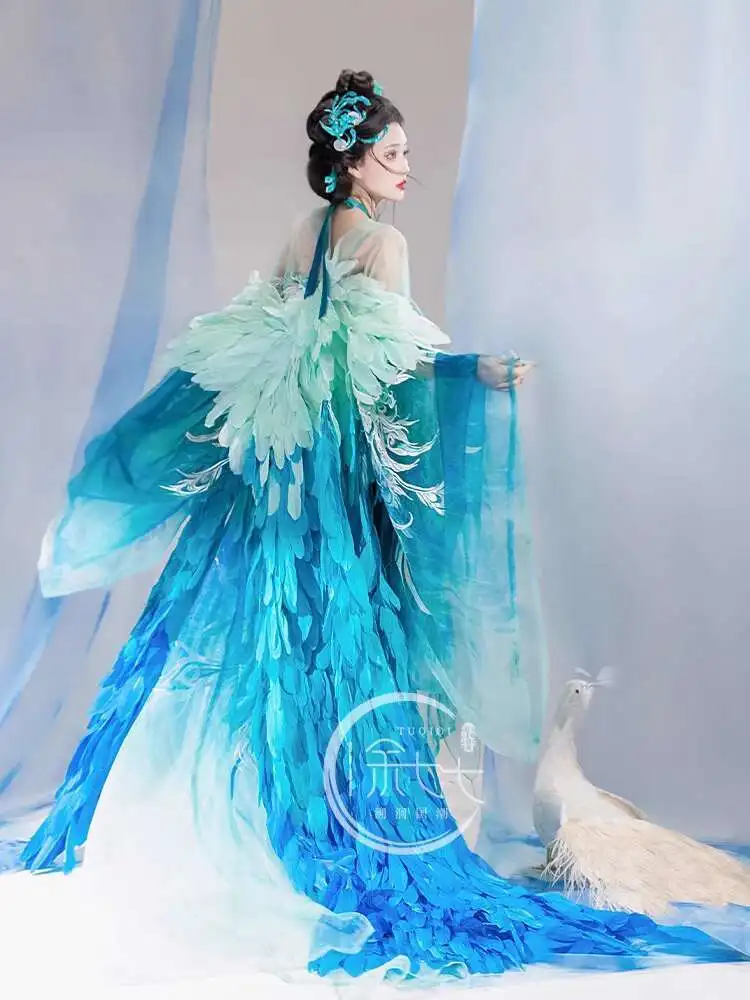 Neue Pfau Hanfu Damenmode Schwerindustrie Stickerei Brustlanger Rock Rock Großärmeliges Hemd Super Unsterbliche Antike Image