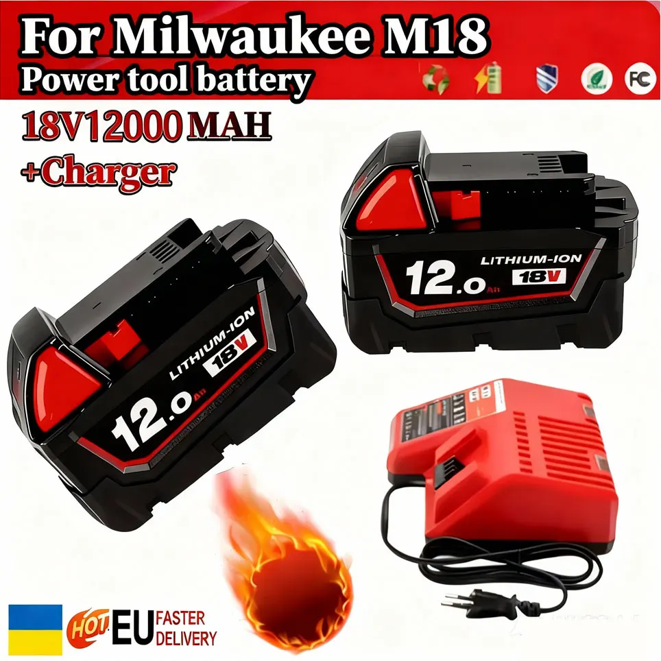 12,0Ah M18 Akku für Milwaukee 18V Li-Ion M18B5 48-11-1860 48-11-1850 48-11-1840 48-11-1830 48-11-1820 Ersatzakkus Image