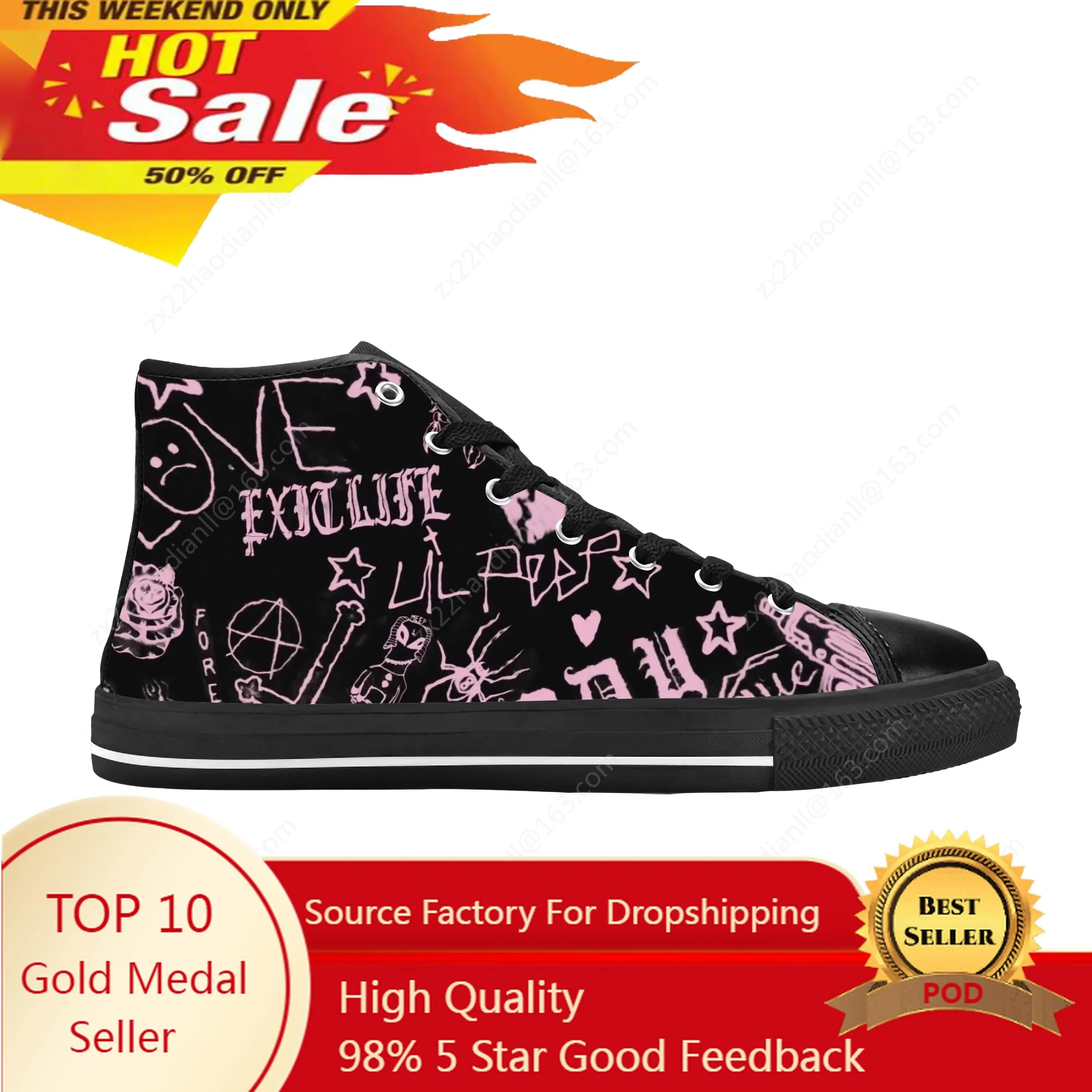Heißer Lil Peep Hip Hop Rap Rapper Musik Sänger Rock Casual Stoff Schuhe High Top Bequeme Atmungsaktive 3D Druck Männer Frauen Turnschuhe