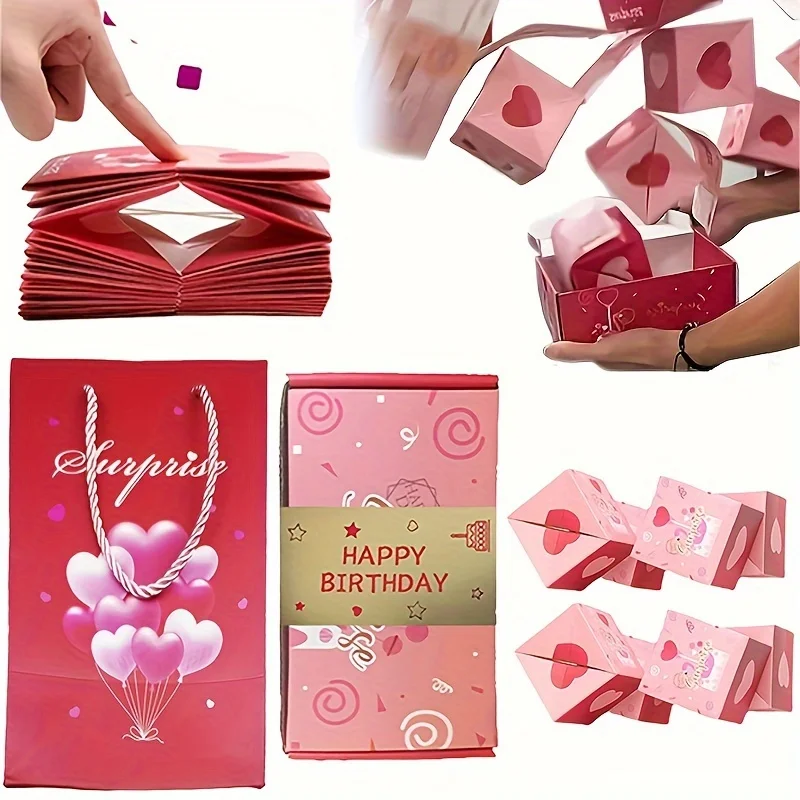 Boîte cadeau surprise pop-up, boîte à argent pliable en forme de paquet rouge, cadeau original pour anniversaire, anniversaire de mariage, Saint-Valentin