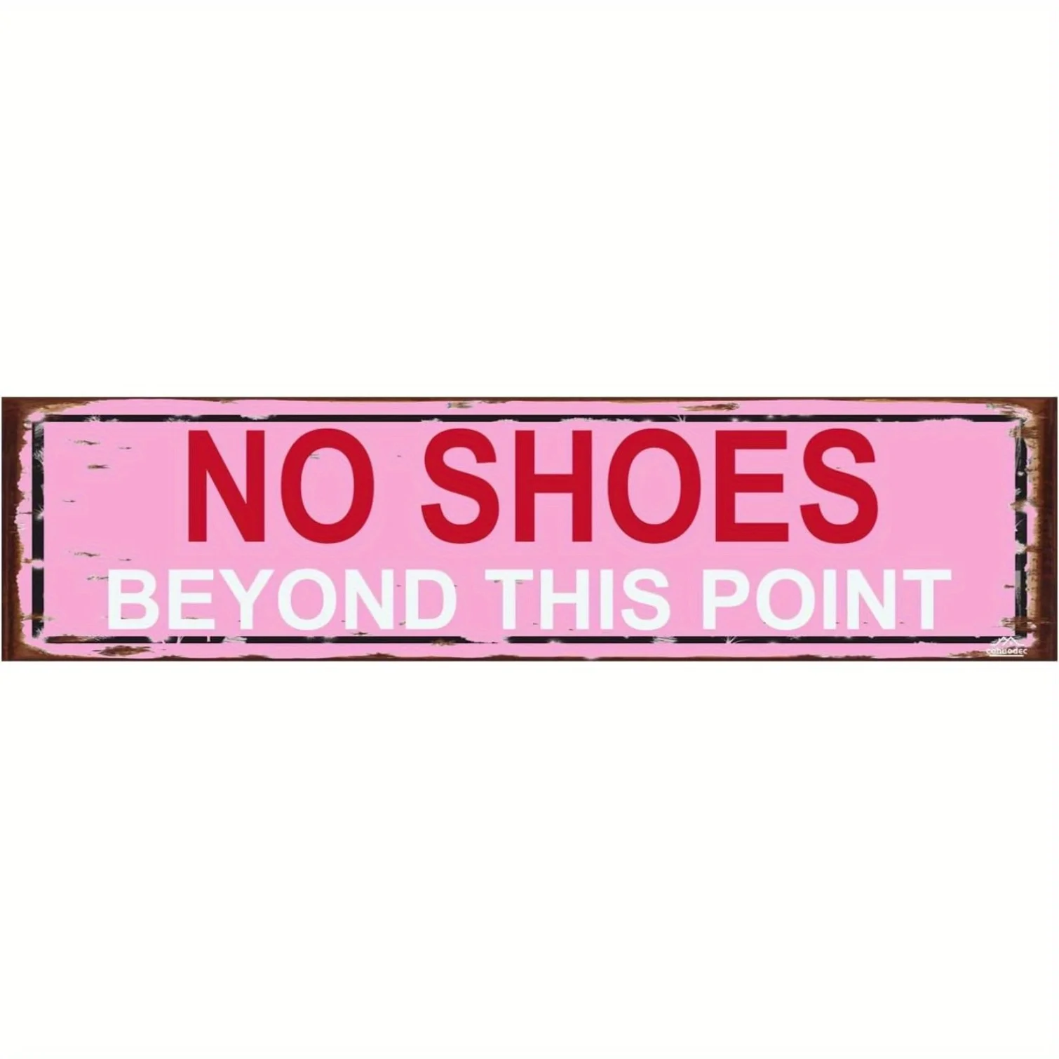 Blechschild „Keine Schuhe jenseits dieses Punktes“ – Rosa Vintage Metall-Wanddekor-Plakette für Strandhaus, Poolbereich, Hauseingang, rustikale Dekoration