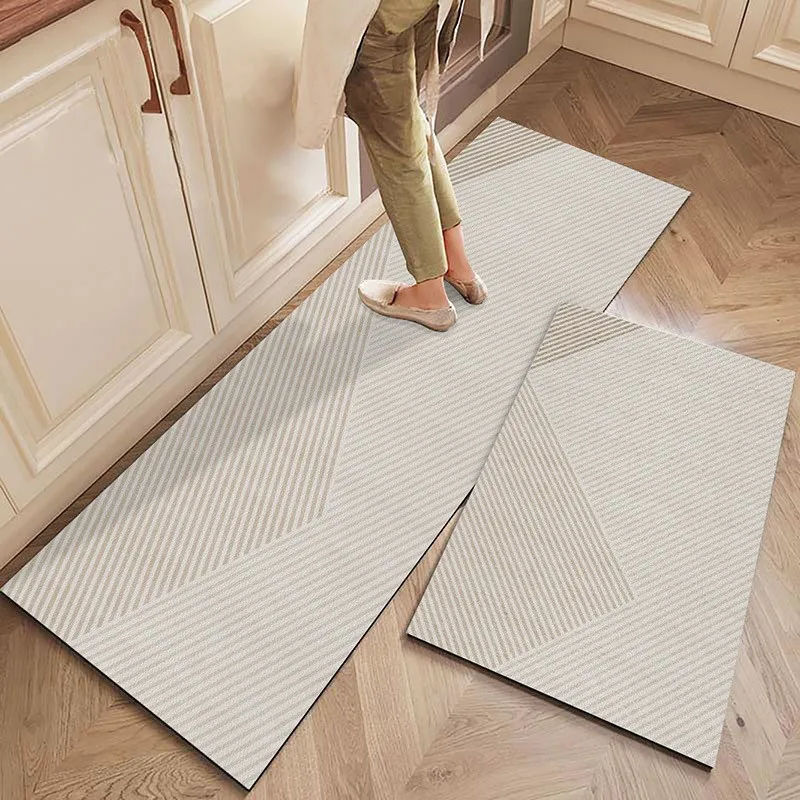 Modern Simple Geometric Kitchen Mat Nordic Striped Printed Non-Slip Mat for Bathroom Porch 2 Pcs Stain-Resistant Floor Carpet