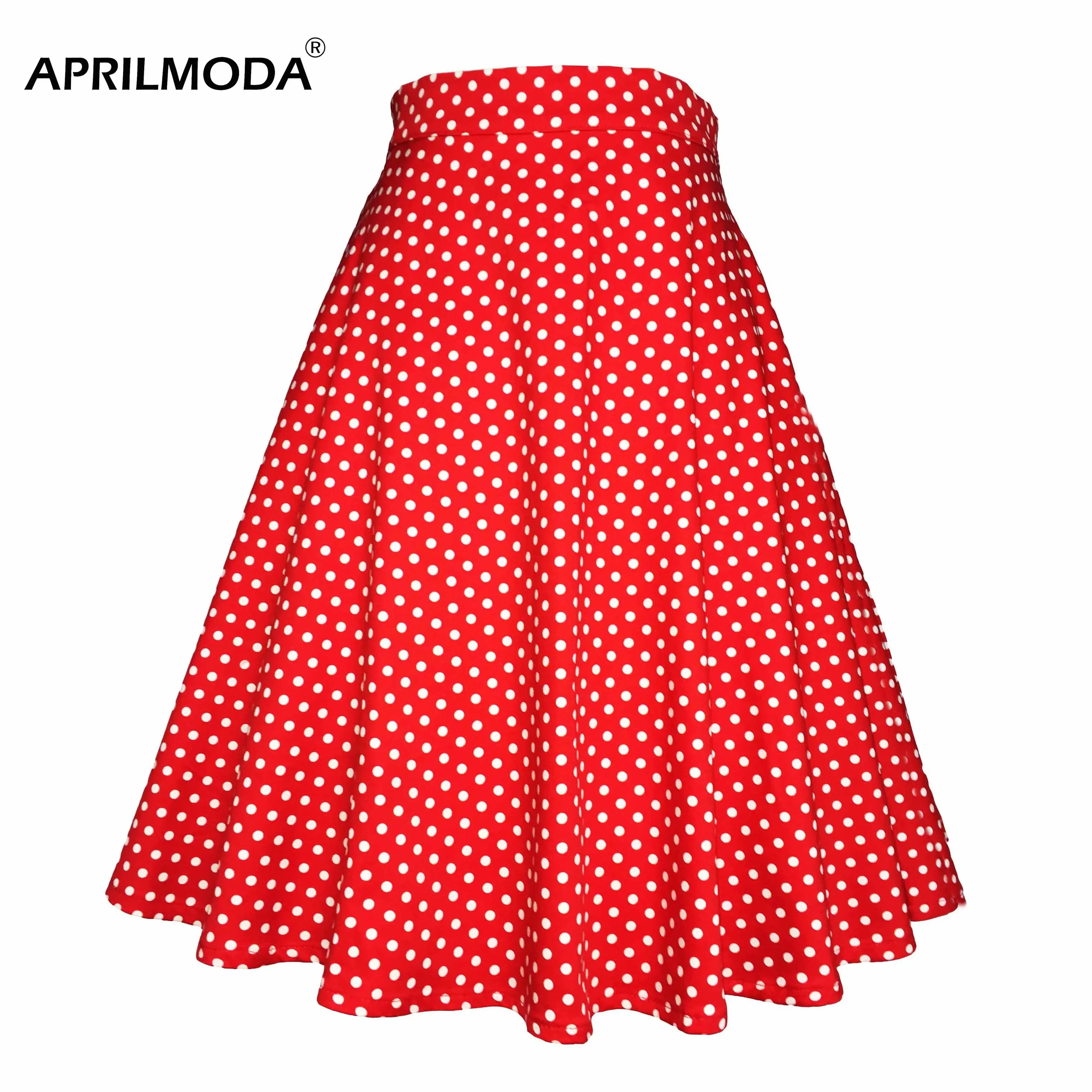 Kleiner roter gepunkteter Baumwoll-Damen-Sexy-Midi-Sommerrock Pin-Up mit hoher Taille Retro Vintage Rockabilly 50er-Jahre-Frauenrock