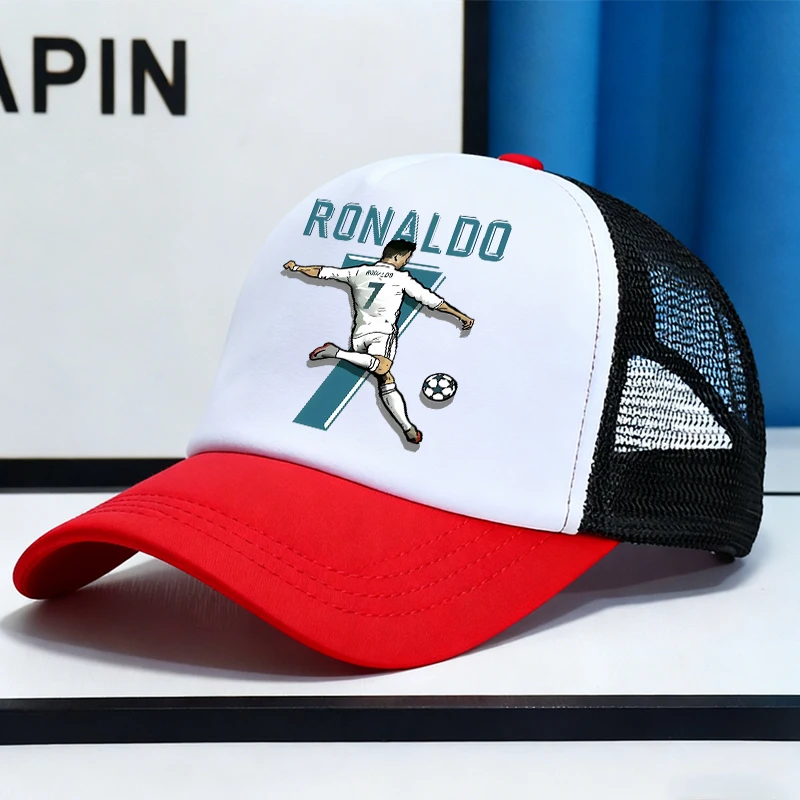 CR7 Mesh-Baseballkappen, Cartoon-Fußballstar Ronaldos, Sportmützen für Erwachsene und Kinder, Jungen und Mädchen, Sommer, Outdoor, Sonnenschutz, Schirmmütze Image