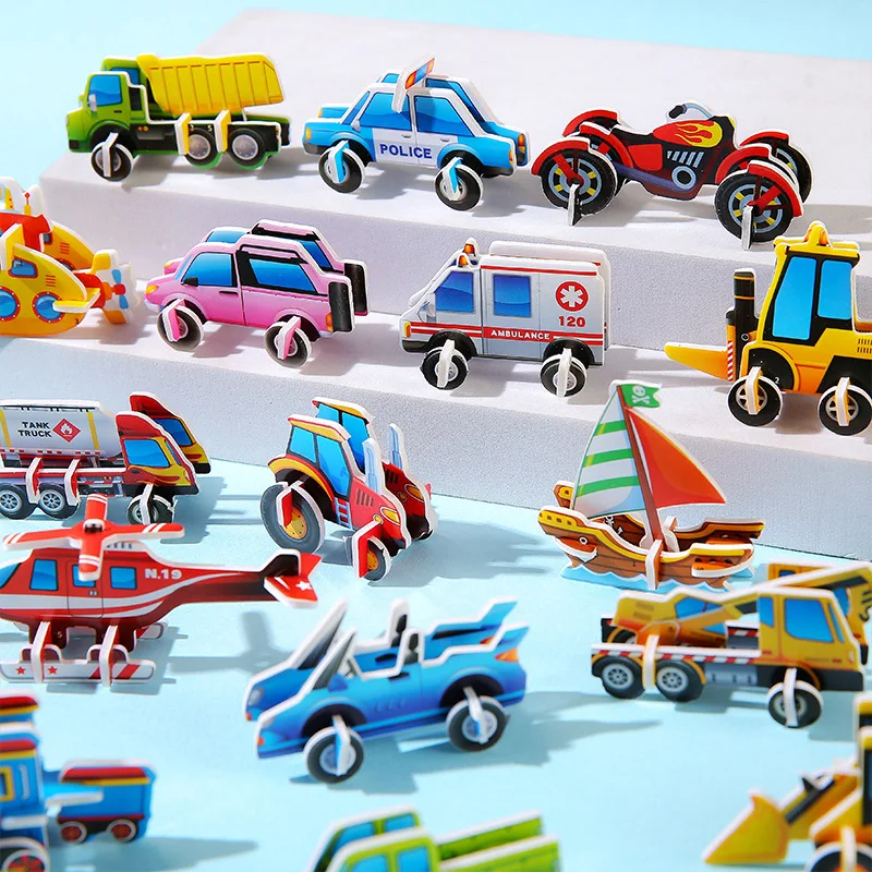 30 Stücke 3D Cartoon Auto Papier Puzzle Bau Lkw Spielzeug Kinder Geburtstag Party Gefälligkeiten Geschenk für Gäste Goodie Pinata Füllstoff Image