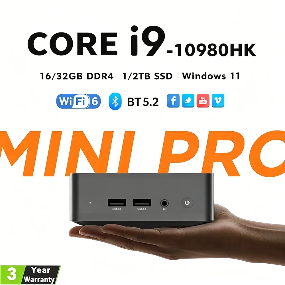 Intel i9-10980HK/N150 Mini-PC Windows 11 32GB DDR4 1TB 2TB SSD Tragbarer Gaming-Mini-PC WiFi6 BT5.2 4K Mini-Computer PC Desktop