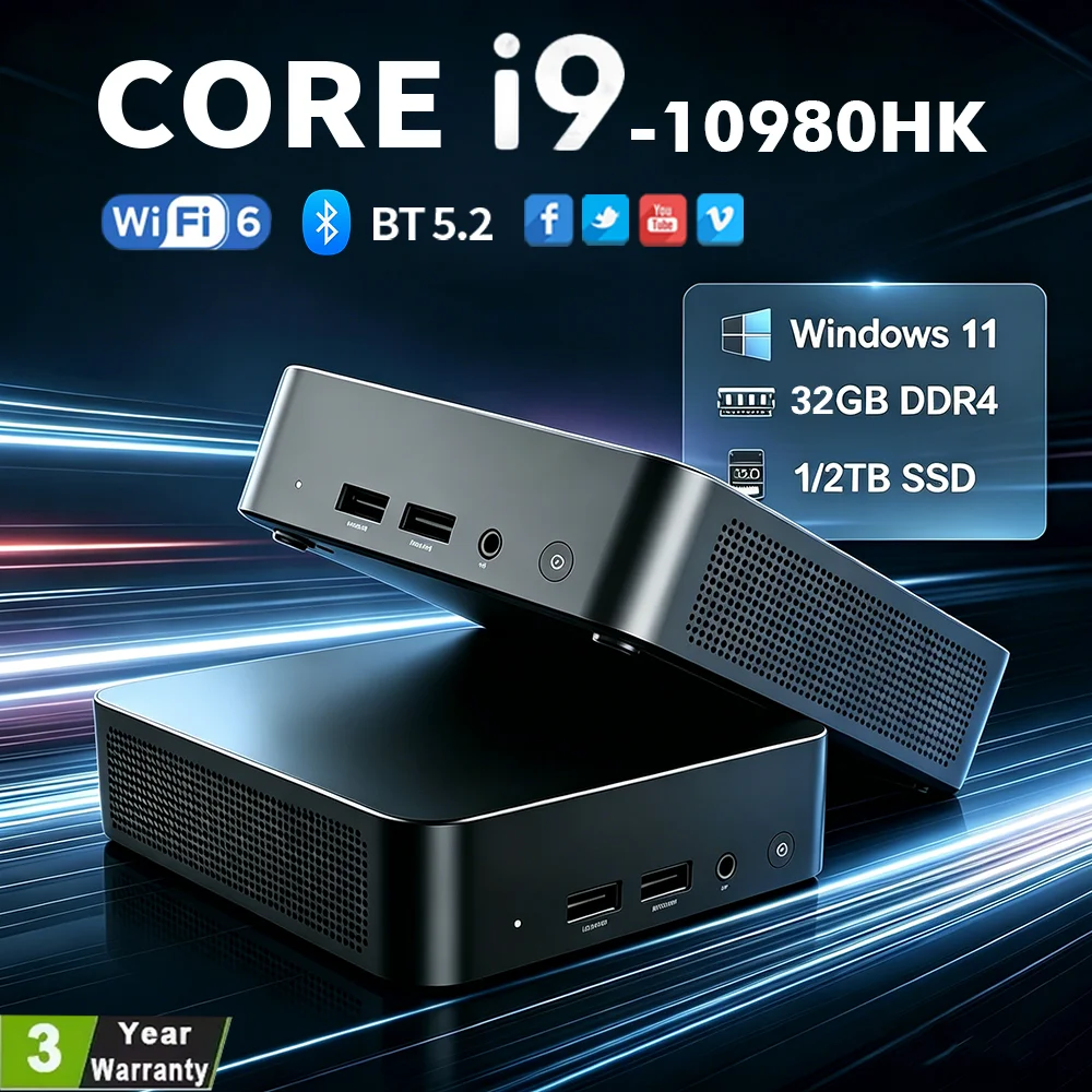 NEUER Intel i9-10980HK/N150 Tragbarer Mini-PC Computer Windows 11 32GB DDR4 1/2TB SSD Gaming-Computer WiFi 6 Büro-Mini-Desktop Image