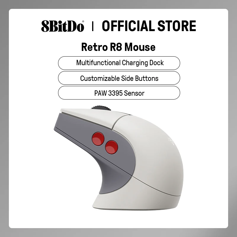 8BitDo Retro R8 Maus mit PAW 3395 Optischem Sensor DPI 26K, Kabellose 4K Polling-Maus mit Ladestation - N Edition Image
