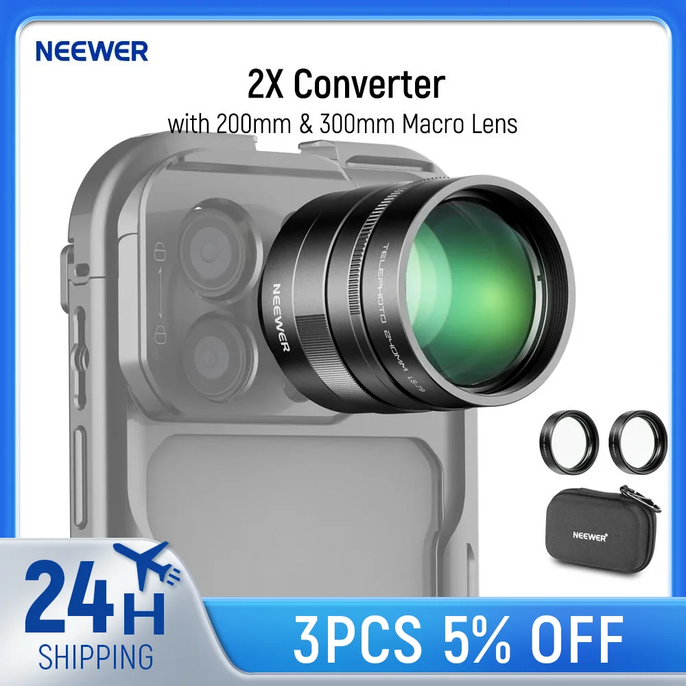 NEEWER 2X Konverter mit 200 mm und 300 mm Makroobjektiv für Telefonkamera, Teleobjektiv, kompatibel mit iPhone, Android, Samsung, Xiaomi Image