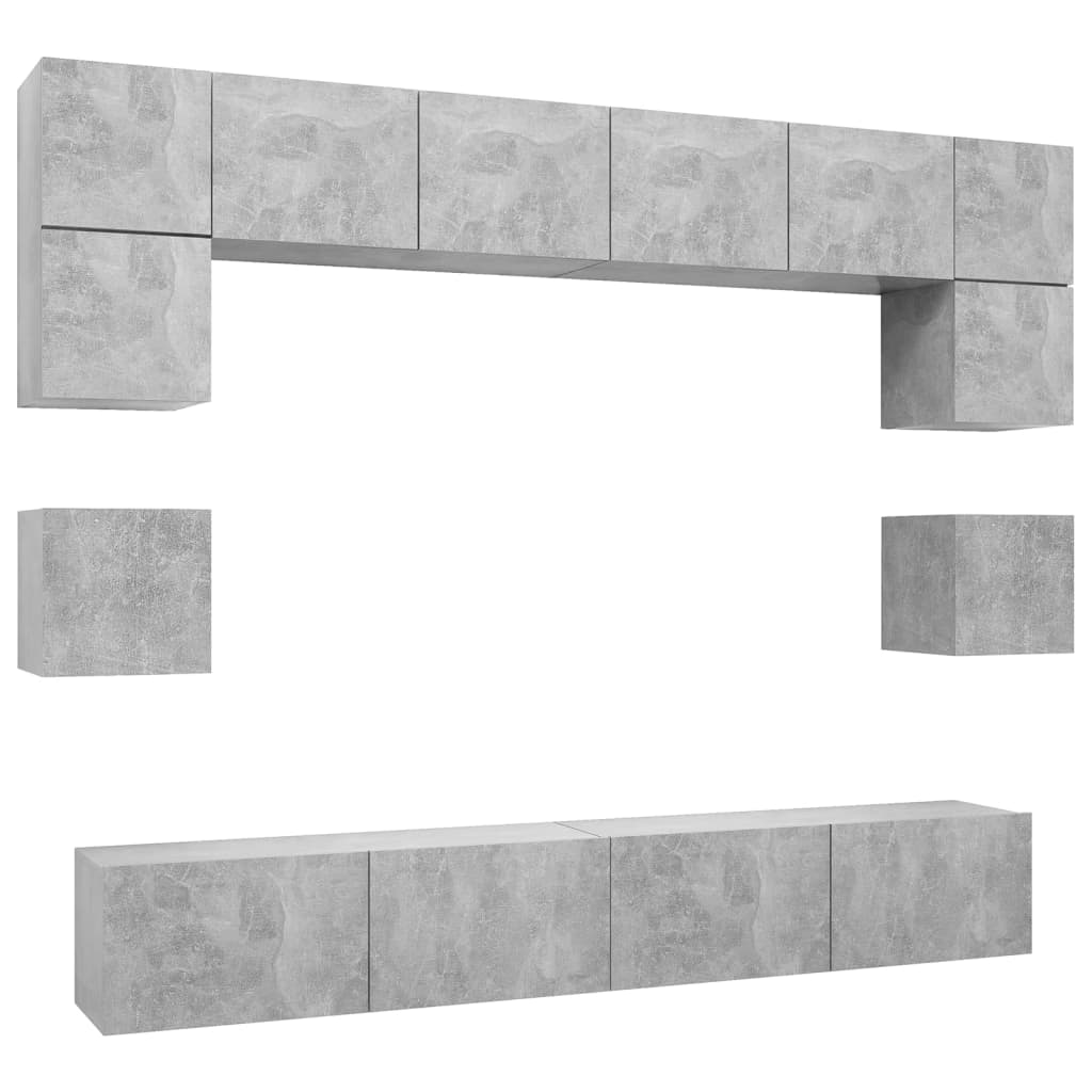 vidaXL 8-tlg. TV-Schrank-Set Betongrau Holzwerkstoff Image