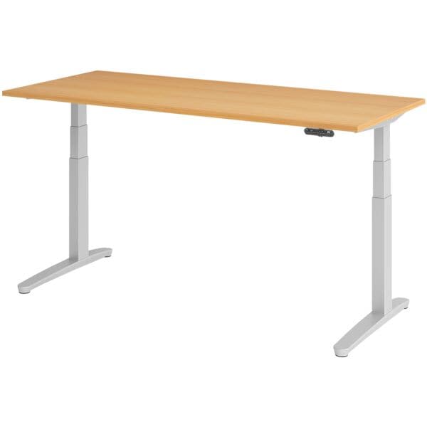 HAMMERBACHER Schreibtisch höhenverstellbar (elektrisch) »Alicante« 180 cm Gestell silberfarbe Buche/Silber, 180x129x80 cm