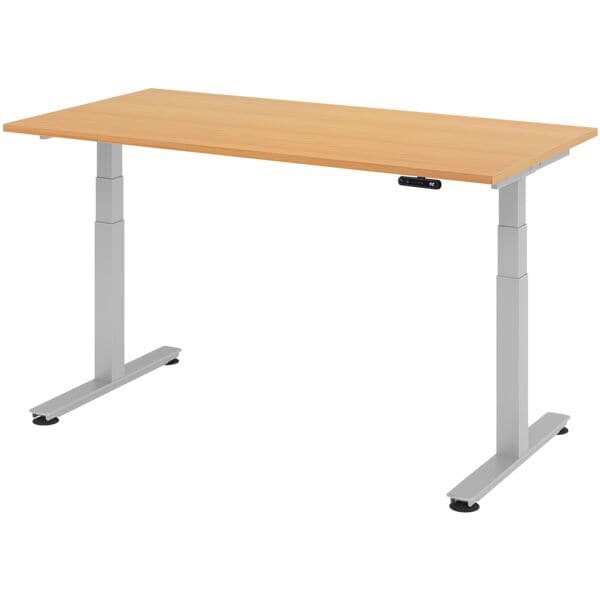 HAMMERBACHER Schreibtisch höhenverstellbar (elektrisch) »Alicante« 160 cm Gestell silberfarbe Buche/Silber, 160x127x80 cm