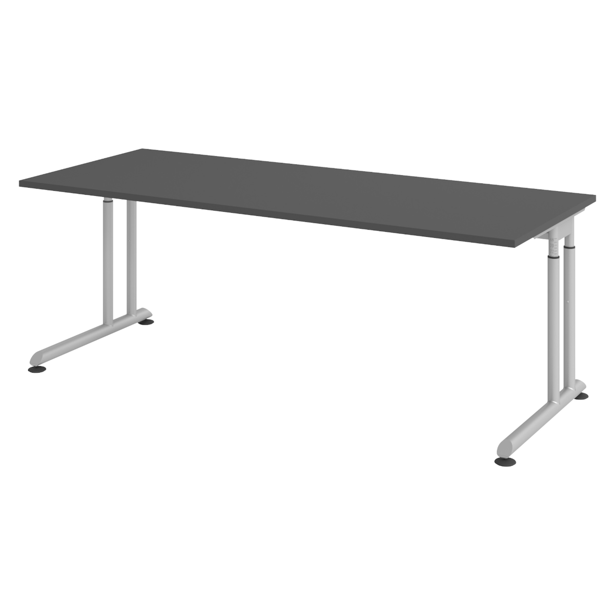 bümö höhenverstellbarer Schreibtisch Z-Serie 200x80 cm in graphit, Gestell in Silber - großer PC Tisch für's Büro manuell höhenverstellbar, Image
