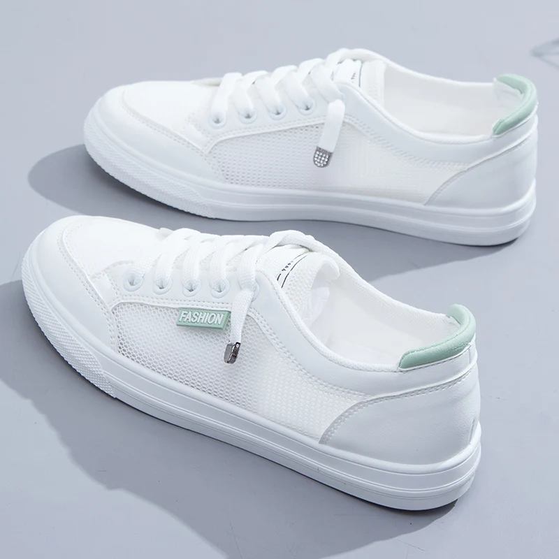 Neue Mode Frauen Turnschuhe vulkan isieren Schuhe Frühling Herbst lässig weiße Schuhe atmungsaktive Wohnungen einfarbige Mesh Schuhe junge Frau