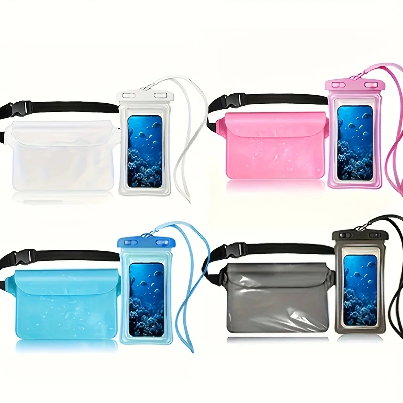 2-teiliges wasserdichtes Hüfttaschen-Set, verstellbare, transparente Tasche für Strandtelefone und Wertsachen, ideal zum Schwimmen, Schnorcheln, Kajakfahren, Wasserparks Image