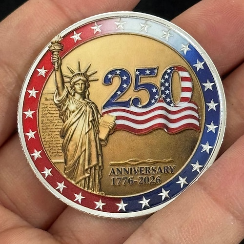 Gedenkmünze zum 250. Jahrestag der USA (1776–2026), patriotische Jubiläumsmünze mit Freiheitsstatue-Motiv, Sammlerstück und Geschenk für Veteranen, Historiker und Münzliebhaber Image