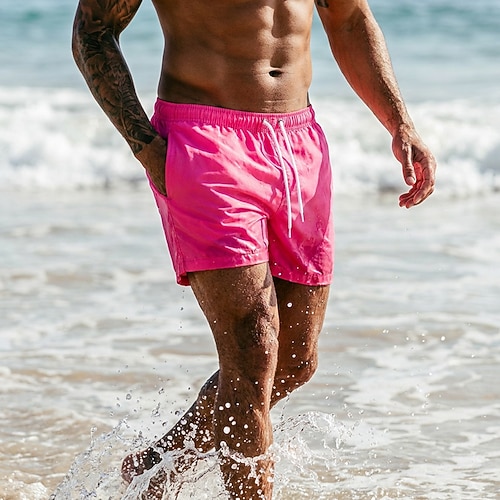 Herren Badehosen Badeshorts Boardshorts Kordelzug mit Mesh-Futter Rein Einfarbig Schnelltrocknend Über dem Knie Lässig Strand Ferien Hawaiianisch Lässig / Sportlich Blau Khaki Dehnbar Image