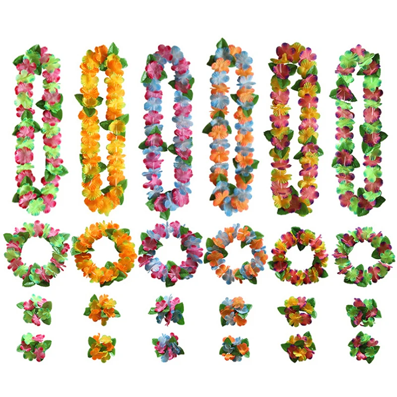 4 teile/satz Künstliche Hawaiian Blume leis Girlande Halskette DIY Party Decor Dekoration Kostüm Party Hawaii Strand Spaß Blumen Image
