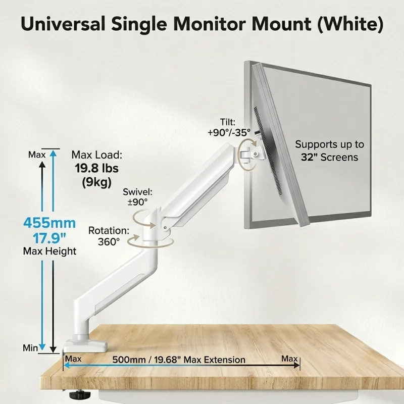 Universeller Monitorarm & Monitorhalterung für Schreibtisch 32 Zoll Verstellbare Halterung Schwerlast-Computer-Tischhalterung WEISS Image