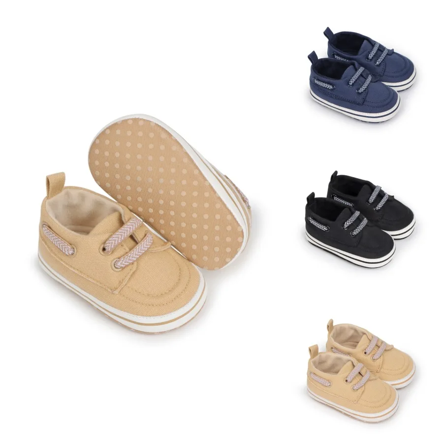 Frühling und Herbst Baby Schuhe 0-12 Monate Einfarbig Tuch Unten Männliche Baby Wanderschuhe Elastische Band Indoor weiche Baby Schuhe