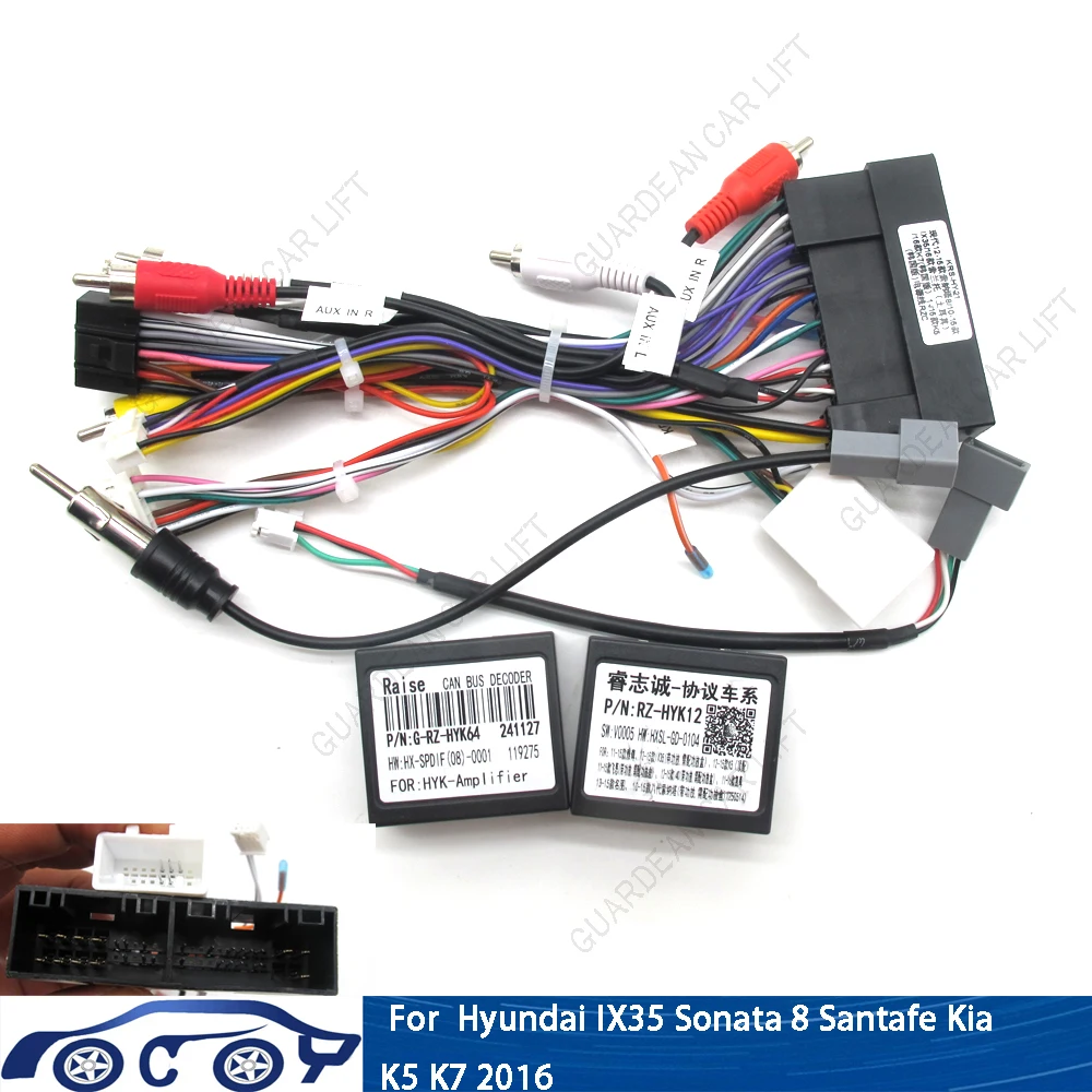 Für Hyundai IX35 Sonata 8 Santafe Kia K5 K7 Kabelbaum Auto Audio 16 PIN DVD Player Power Calbe Adapter mit 2 Canbus Boxen Image