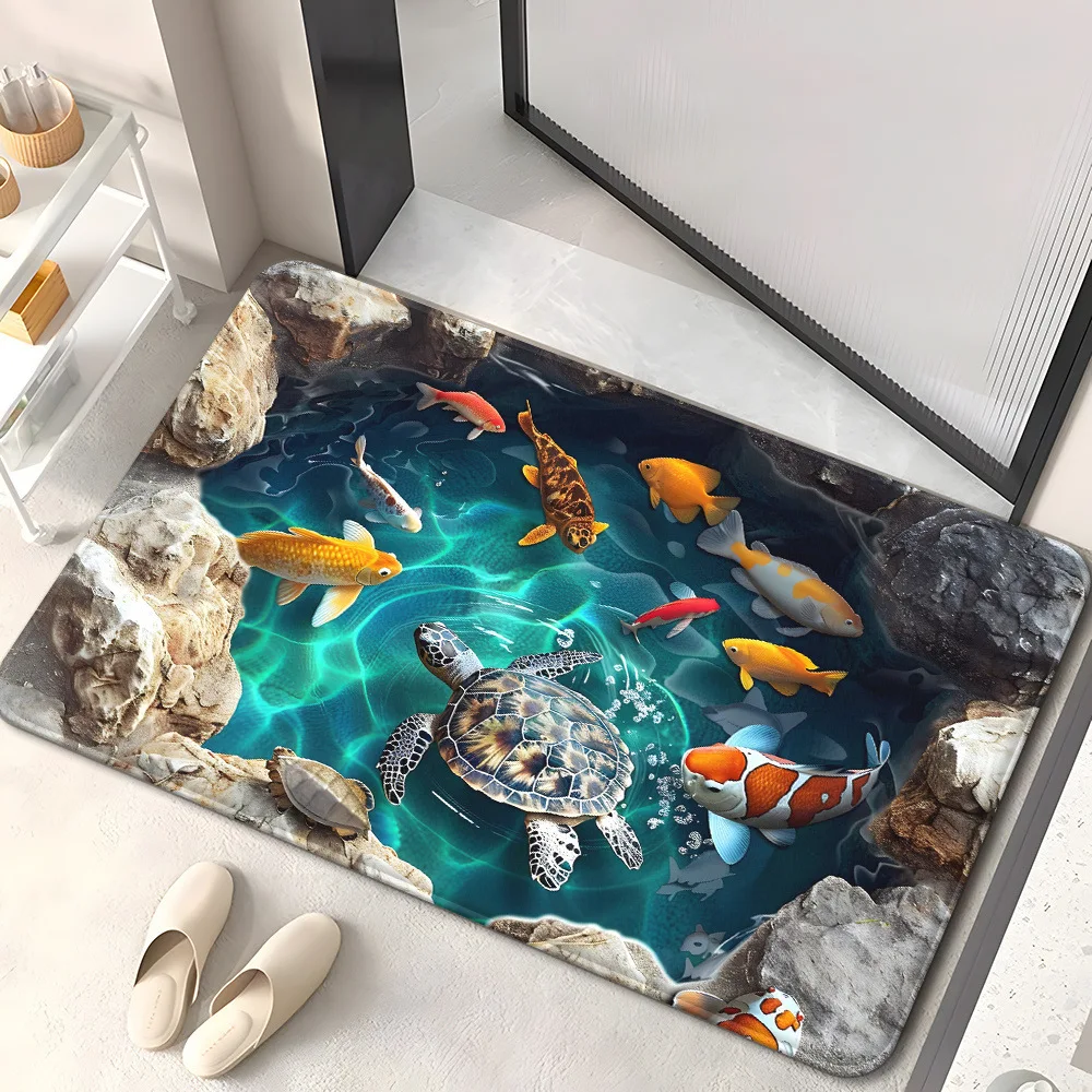 2D-Fußmatte, lebendiges Unterwassermuster, rutschfeste, saugfähige Eingangsmatte für Badezimmer, Schlafzimmer, Wohnzimmer, Heimdekor-Teppich Image
