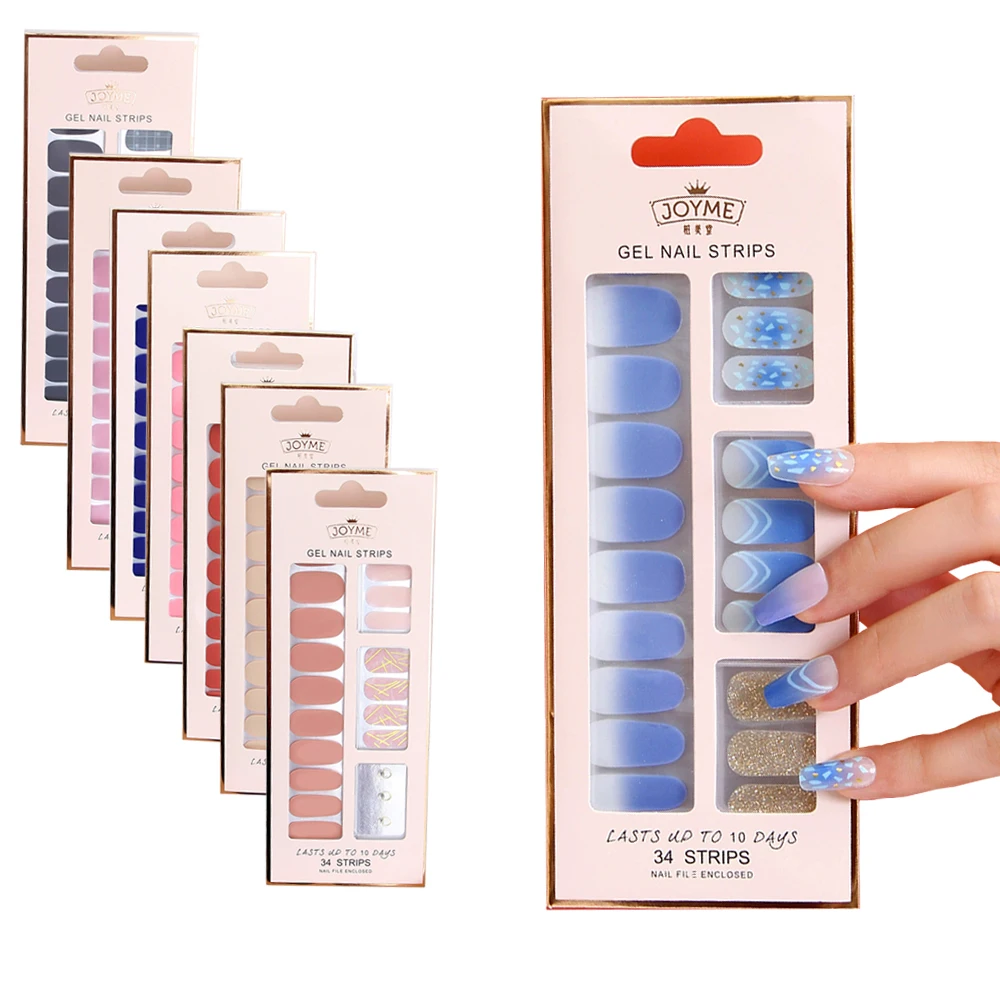 30/34 Stück UV-freie DIY Gel-Nagelaufkleber Modische Selbstklebende Maniküre-Nagellackstreifen Langanhaltende Vollabdeckung Gel-Streifen Dekoration Image