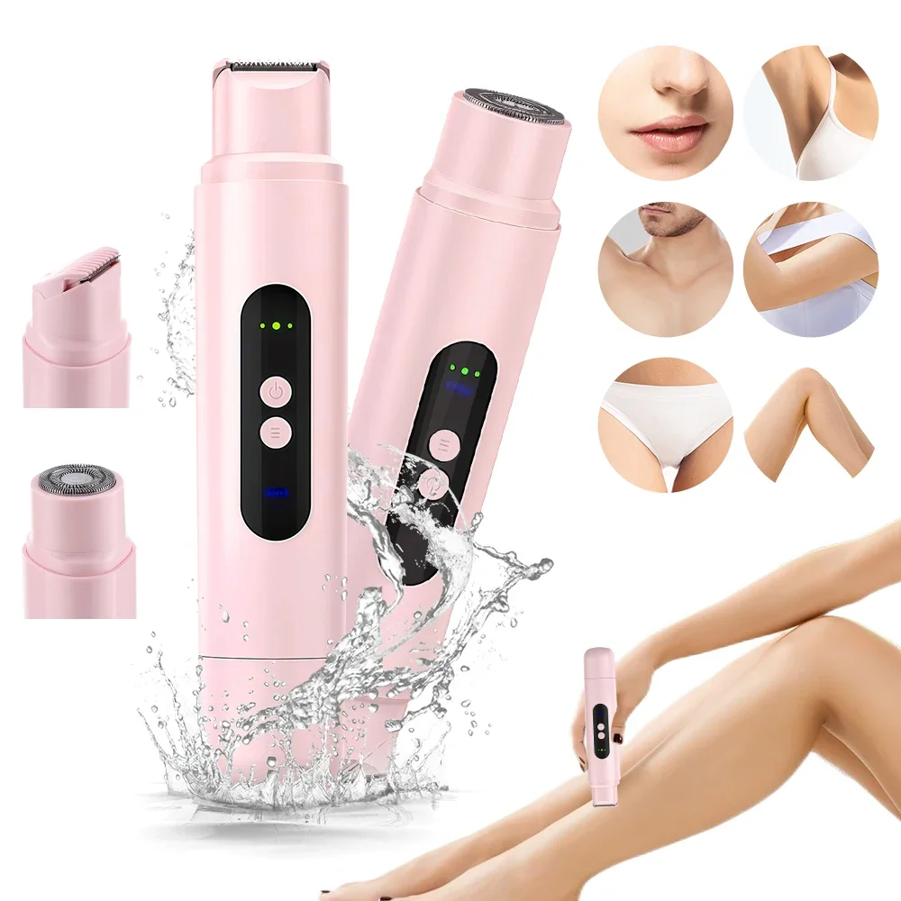2-in-1 Elektrischer Haarentferner mit Doppelklingenkopf Schmerzloser Epilierer für Gesicht Körper Bikini Achseln Edelstahl Keramikklinge Image