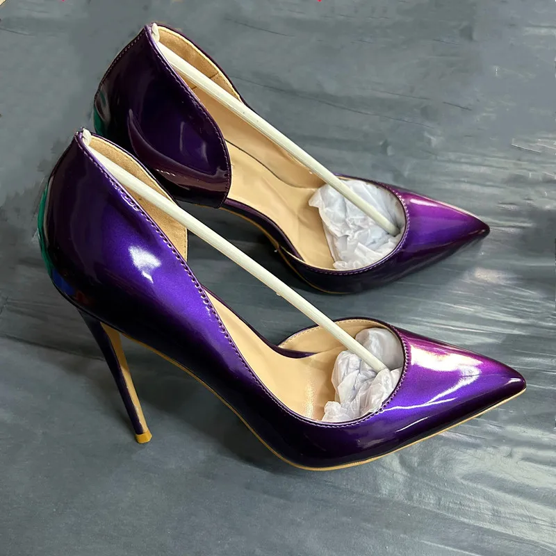 Sexy Frauen 12 cm Pumpen Shiny Lila Glänzend Patent Luxus Stilettos OL Büro Damen High Heels Queens Nachtclub Spitz schuhe Image