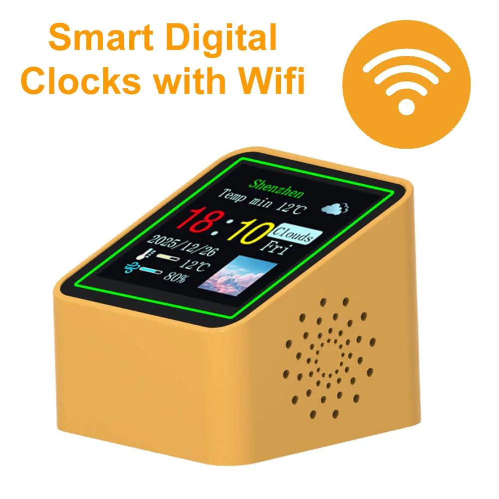 Station météo intelligente Wifi, affichage de la météo, température, humidité, heure, réveil, horloge de bureau, horloge électronique, type-C, mini-horloge, DC 5V