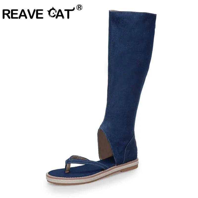 REAVE CAT Schuhe Clip Toe Sandalen Blue Jeans Flache Schuhe Damen Sommer Gladiator Booties Alias Damen Größe 43