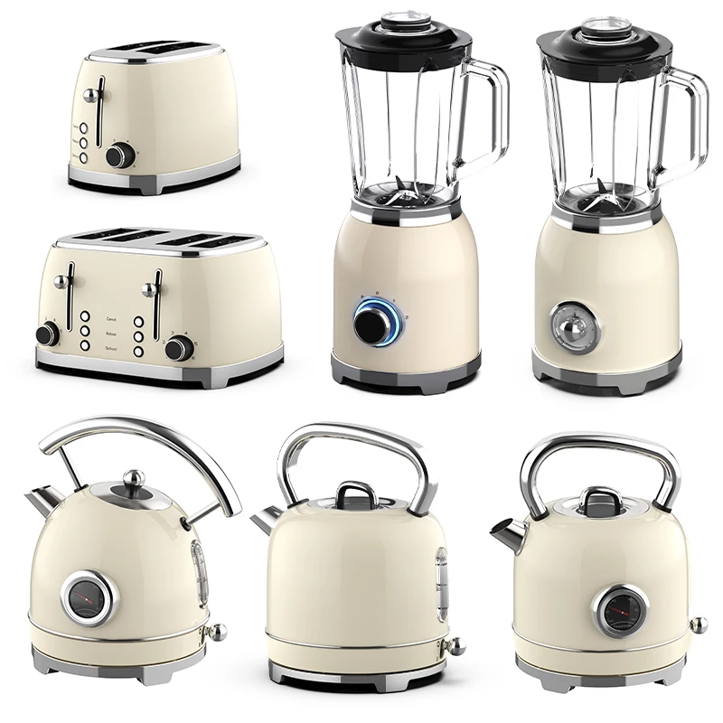 Retro Frühstücks-Set: 4-Scheiben-Toaster, Elektrischer Wasserkocher und Toaster-Set, Saftmixer Image