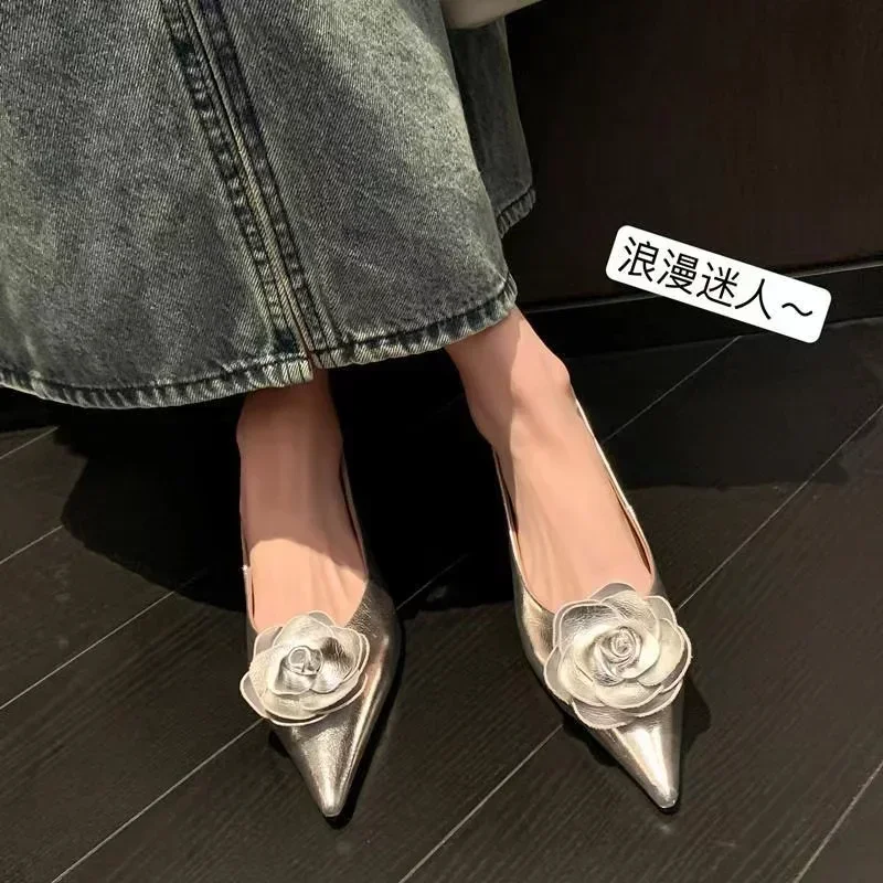 Frauen Schuhe Sandalen High Heels Loafers Elegante Frau Schuhe Low Heels Hochzeit Braut Spitz Gold Rose Abend Party Schuhe