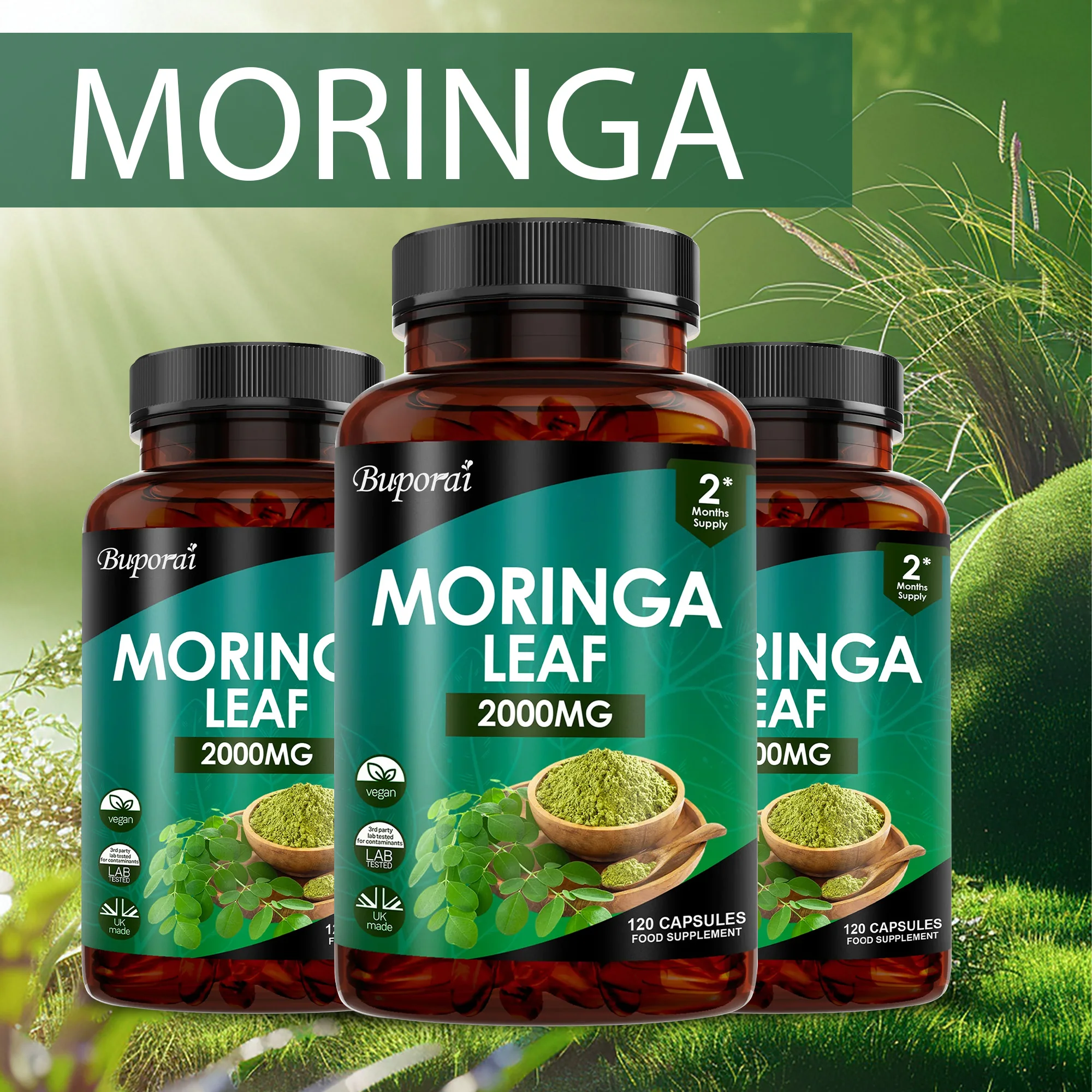 Moringa Leaf Capsules - Supports Digestive and Intestinal Health, Antioxidants, Nourishes Skin, Improves Energy Levels