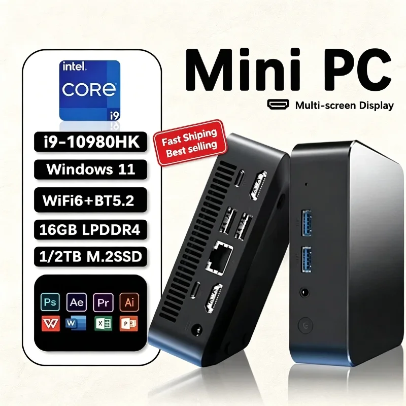2026 NEW Core i9-10980HK Mini PC Windows 11,16GB 32GB DDR4 RAM 1TB 2TB SSD, WiFi 6 BT5.2,4K Gaming Office Study Desktop Computer