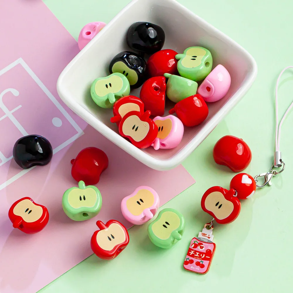 5Pcs Obst Acryl Perlen 18MM 3D Apple Lose Spacer Perlen für Schmuck Machen DIY Telefon Kette Perle ohrringe Zubehör Großhandel Image