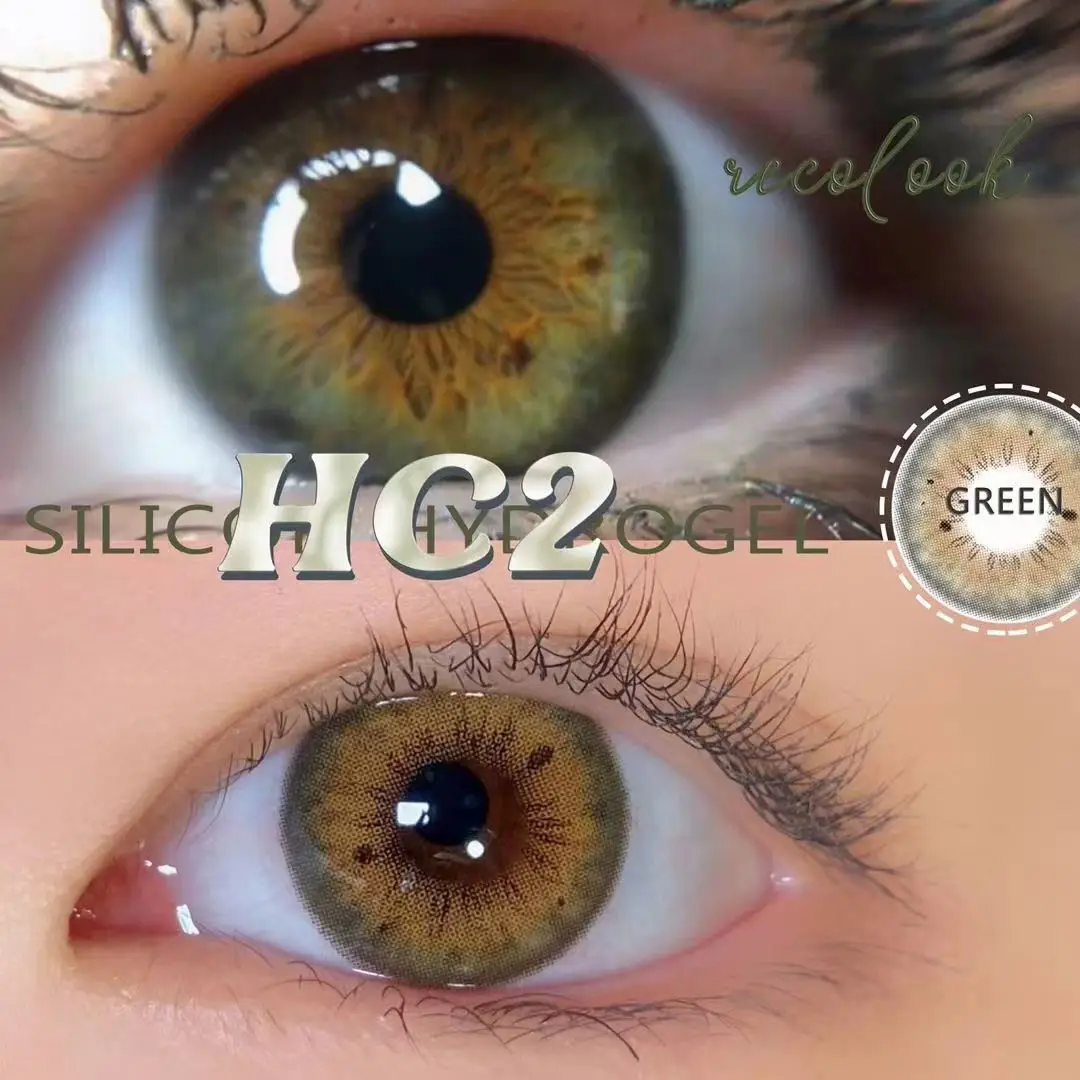 2 Stück farbige Kontaktlinsen, wunderschöne Pupillenfarbe, Kreislinse, grüne Iris, verschreibungspflichtige Jahreskontakte, natürliche farbige Kontaktlinsen Image