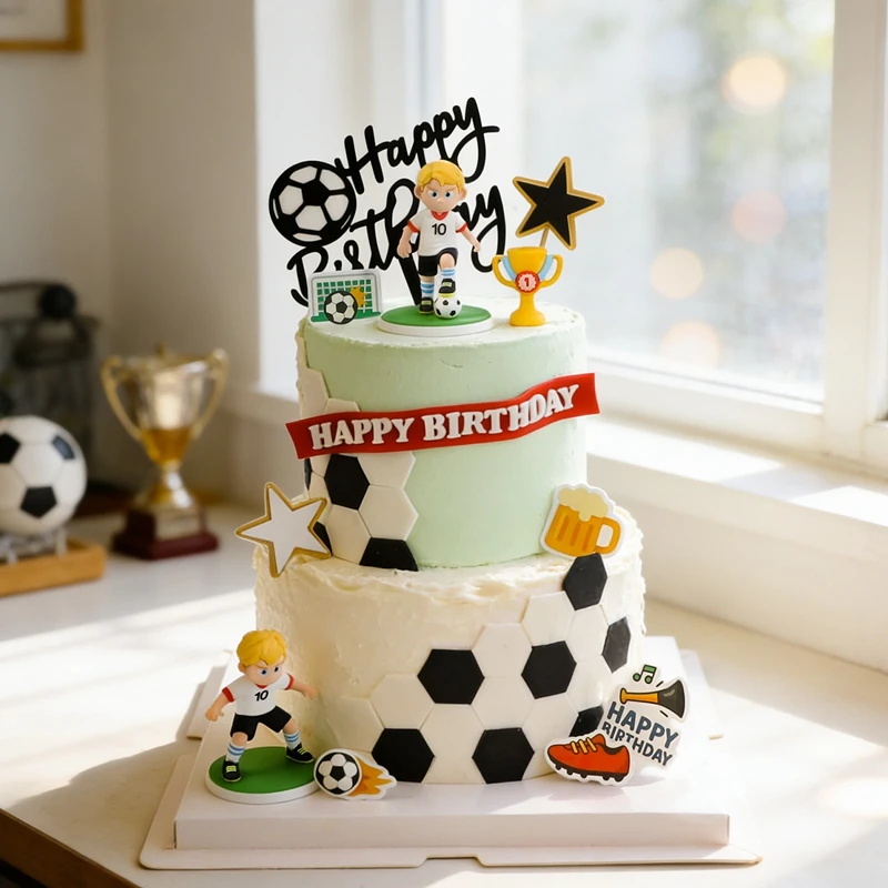 Fußball Tortendekoration Geburtstagsparty Deko Fußball Geburtstagsthema Sportparty Fußball Junge Babyparty Kinder Tortenzubehör Image