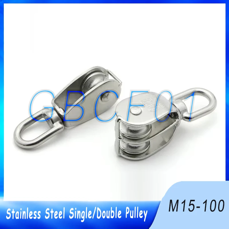 M15 M20 M25 M32 M50 M75 M100 Edelstahl 304 Einzel- oder Doppelrad-Schwenk-Hebeseil-Flaschenzug für Drahtseil, 1 Stück Image