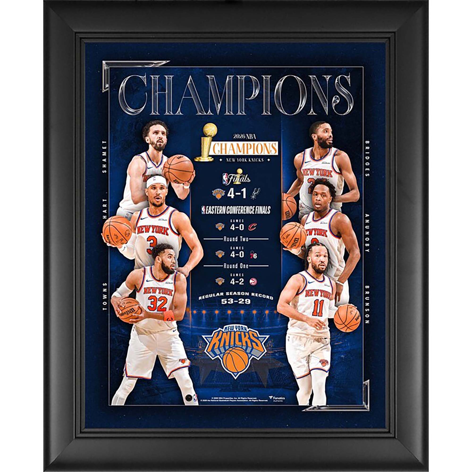 Collage encadré 13" x 16" des New York Knicks, champions des finales NBA 2026 - No Gender Taille: No Size