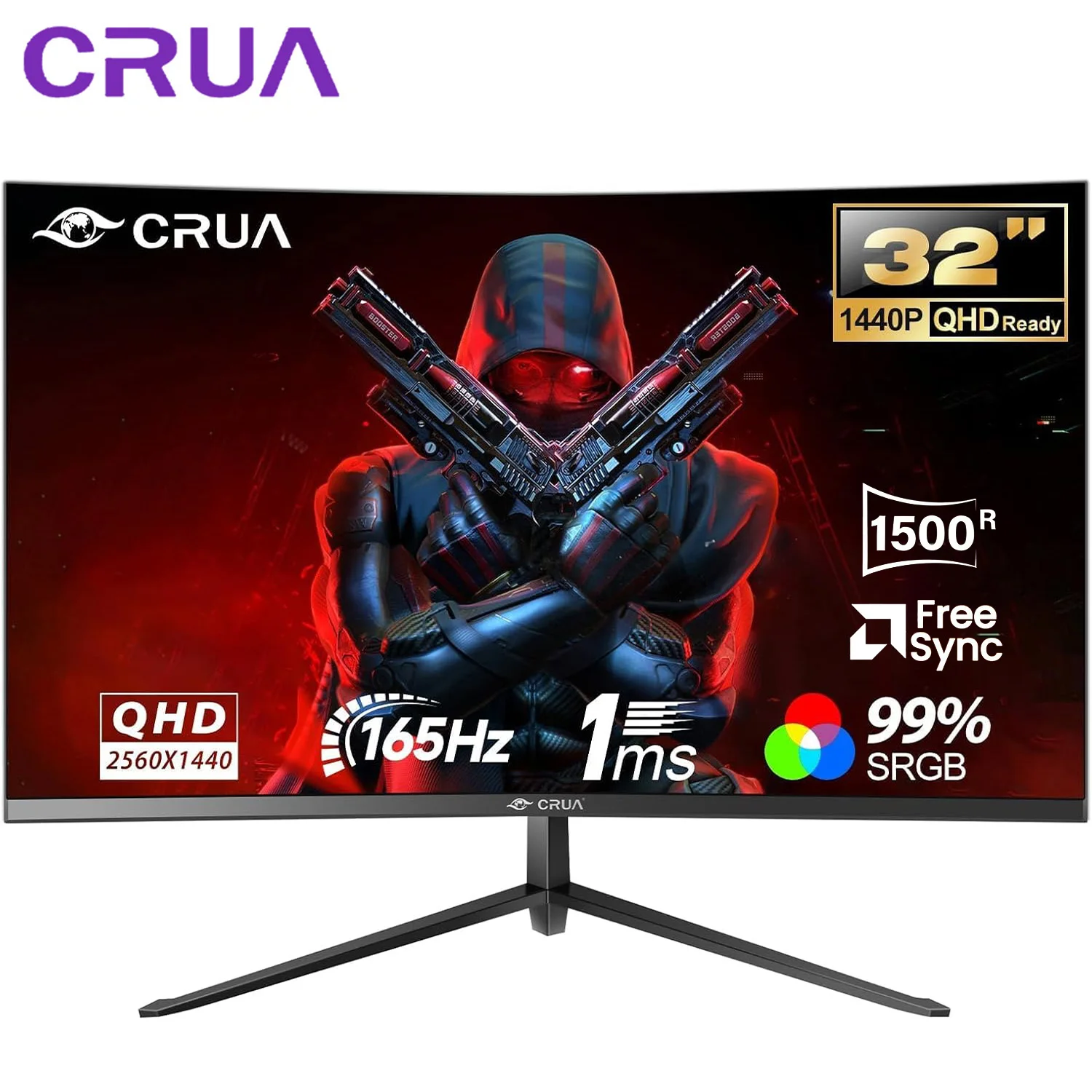 Moniteur de jeu incurvé CRUA 32 pouces, écran VA 3440x1440P 165 Hz, écran VA 1500R, 120 % sRGB, moniteur d